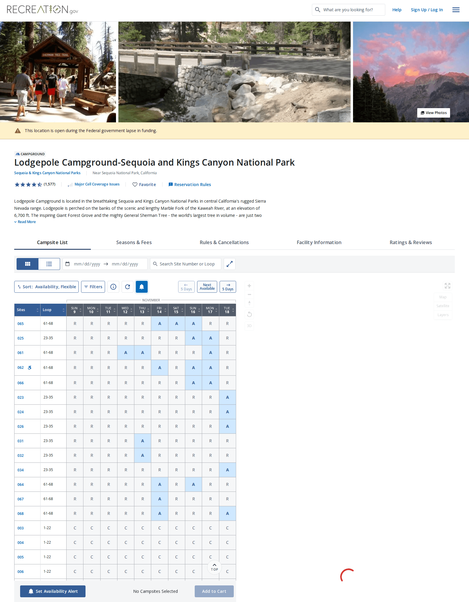 Recreation.gov campground page