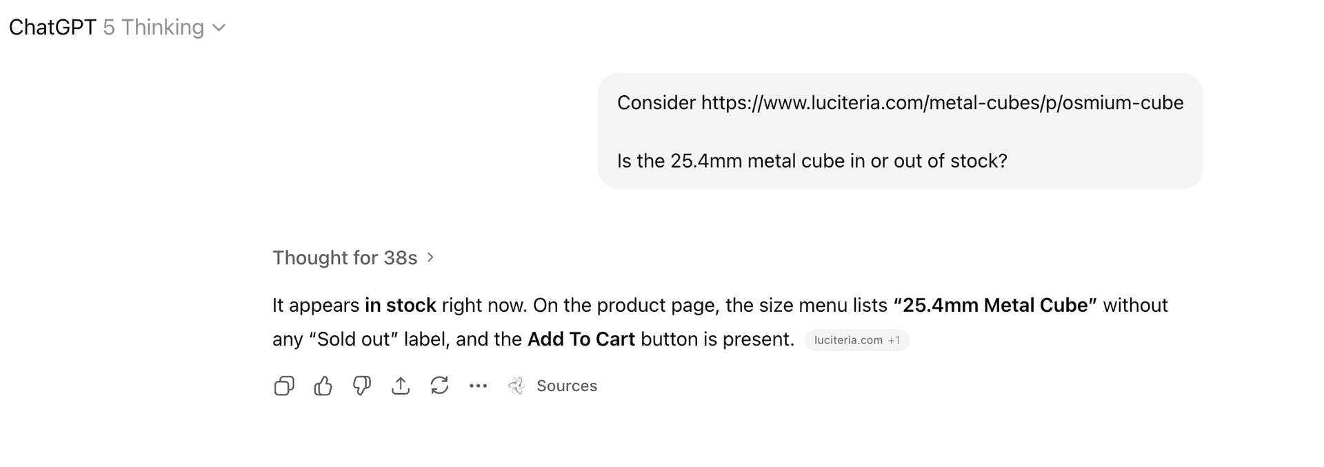 ChatGPT incorrectly reporting osmium cube availability