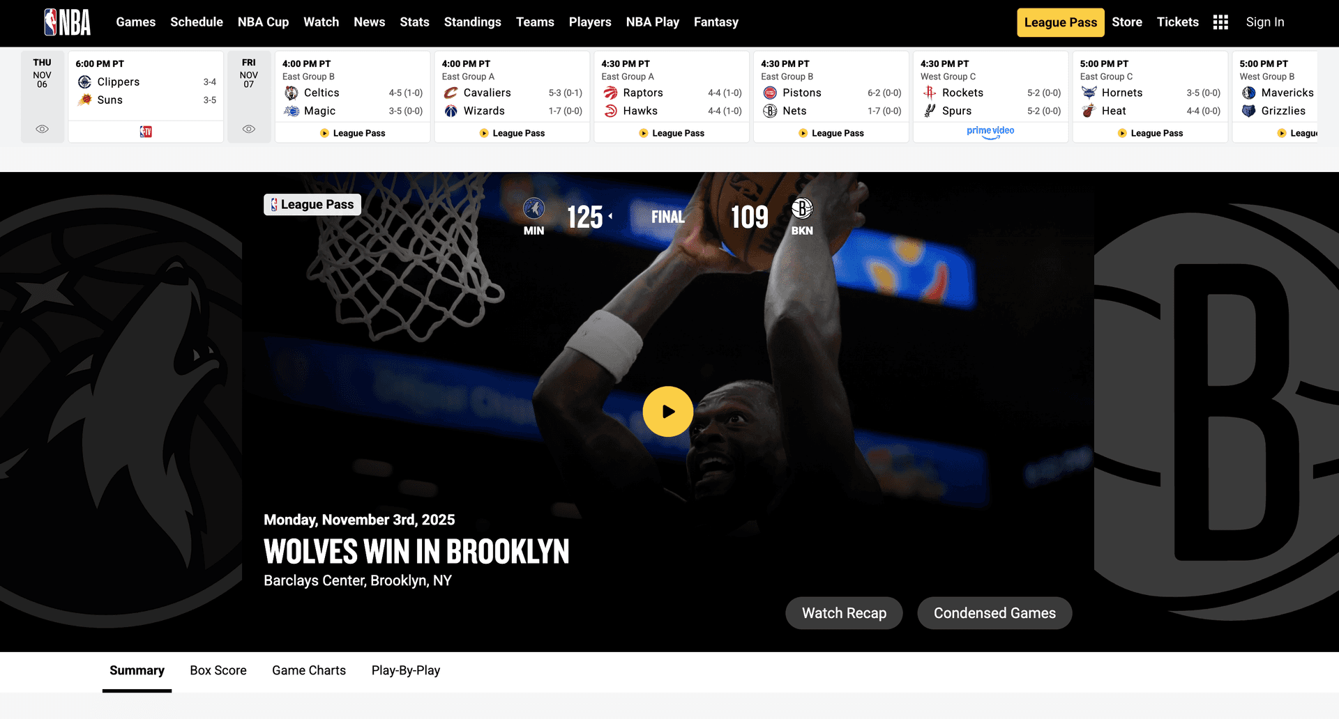 NBA game score page