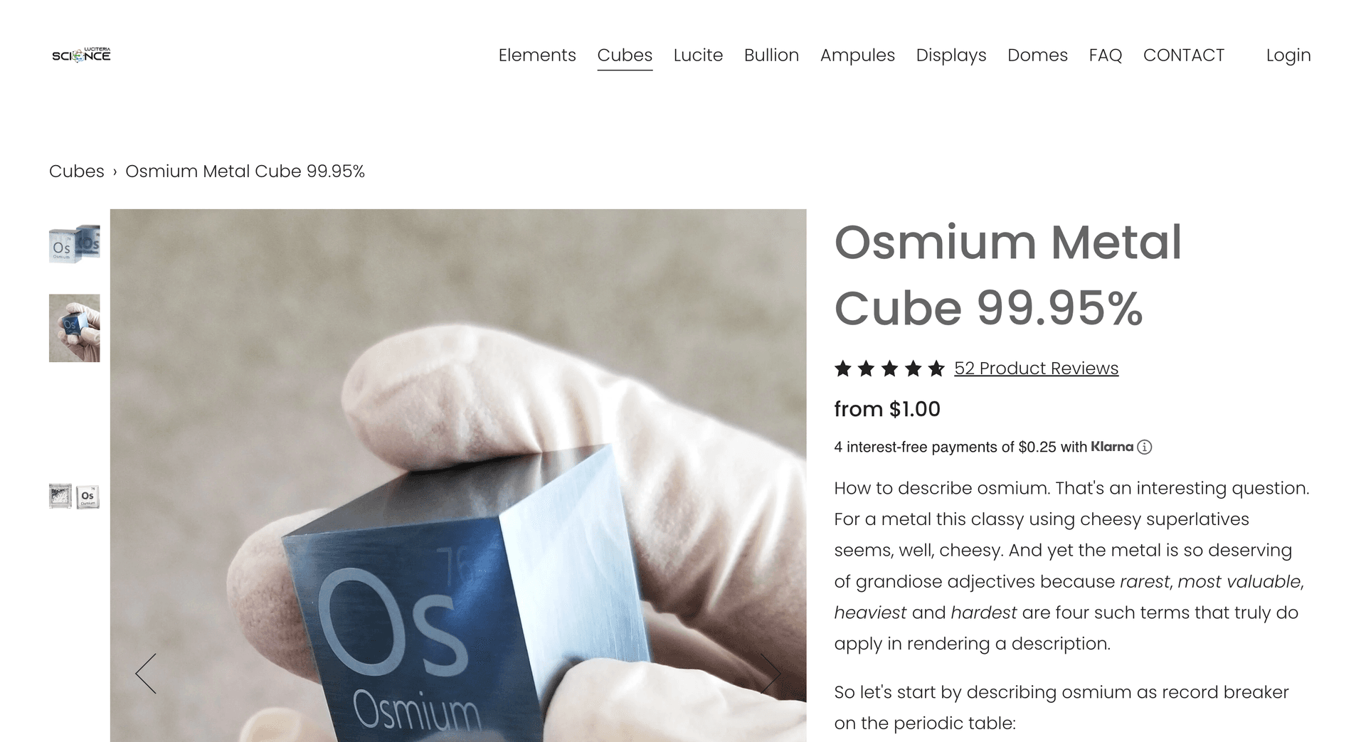 Osmium cube product page